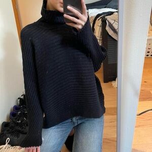 Larry Levine Black Ribbed Turtleneck Sweater
